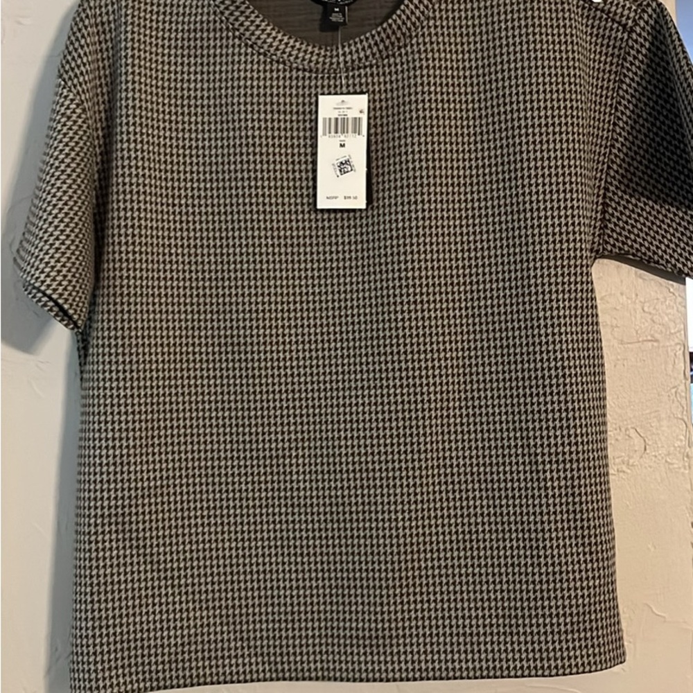 Ladies Ralph Lauren Navy and Tan Houndstooth Short Sleeve